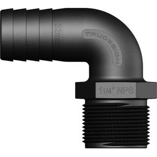 Slangnippel TruDesign Tail 90° Male Threaded, komposit, vinklet 90°, 1 1/4" G (BSP) (udvendig) til 32 mm (1 1/4") slange, sort