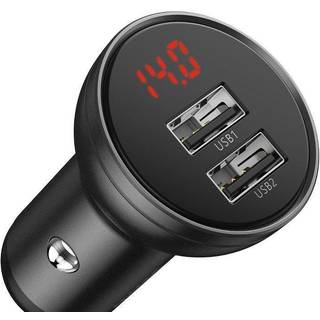 Digital Display Dual USB 4.8A Biloplader 24W Grå - Baseus