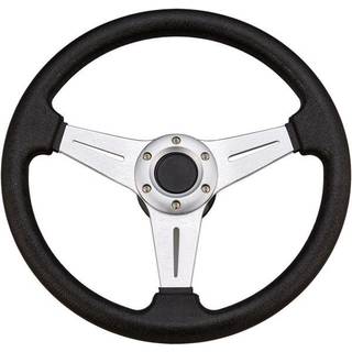 Bådrat motorbåd, aluminium &amp; plast, Ø338 mm, med nav, passer 3/4″ (19 mm) rattaksel, sort/sølv