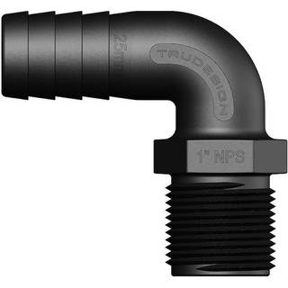 Slangnippel TruDesign Tail 90° Male Threaded, komposit, vinklet 90°, 1" G (BSP) (udvendig) til 25 mm (1") slange, sort
