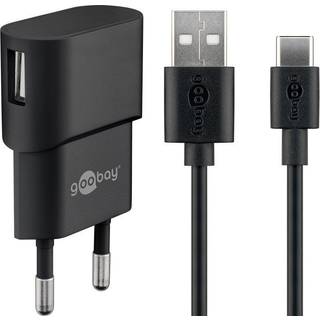 Goobay USB-C™ Dual laddningssats (5 W) Strömförsörjning med USB-C™-kabel 1 m (svart)