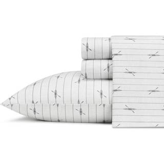 Eddie Bauer - King Sheets Cotton Percale Bedding Set Crisp & Cool Home Decor (Downstream 4 Pieces King) Gray White