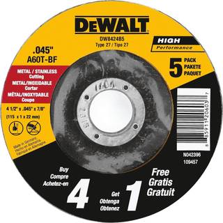 Dewalt tilbehør DW8424B5 5PK 4.5 """" MTL Cut Wheel