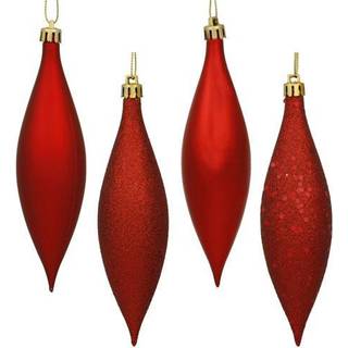 Vickerman 5.5 """" Rød 4-finish finial ornament Shatternsof Plastic Christmas Tree Decoration 8 pr. Pakke med skinnende matte glitter og sequin fin