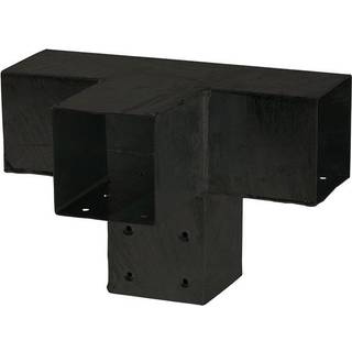 PLUS Cubic forlængerbeslag til 9 x 9 cm stolper, dobbelt, sort/stål, 20 x 9 cm