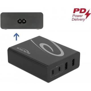 Delock USB ladestation - 2 x USB-C PD - 2 x USB-A - 112W - Sort