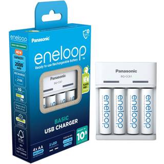 Panasonic eneloop USB-lader til 4 stk. AA/AAA inkl. 4 stk. eneloop AA batterier K-KJ61MCD40USB