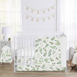 Sweet JoJo Designs Blomsterblad Baby Girl Nursery Crib Bedding Set - 4 stykker - Grøn og hvid Boho akvarelbotanisk skov tropisk have
