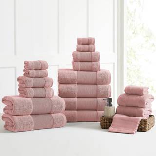 Moderne tråde Air Cloud 18-Piece Håndklædesæt-100% nul-twist Cotton 500 GSM Hurtigt tør & plys lyserød