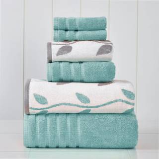 Amrapur overs?isk 6-delt garn farvet organiske vinstokke jacquard/solid ultra bl?d 500 gsm 100% k?mmet bomuldsh?ndkl?de s?t [Aqua]