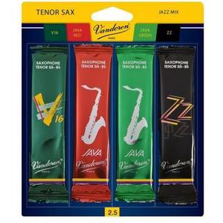 Vandoren SRMIXT25 Tenor Sax Jazz Reed Mix Card inkluderer 1 hver ZZ V16 Java og Java Red Strength 2.5