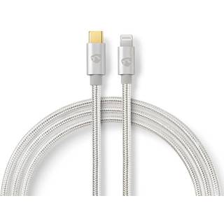 Nedis Lightning Kabel | USB 2.0 | Apple Lightning 8-pin | USB-C™ Han | 480 Mbps | Guldplateret | 1.00 m | Runde | Flettet / Nylon | Aluminium / Sølv | Cover Window Box
