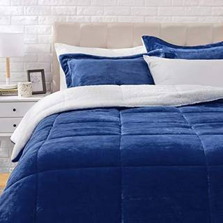 Amazon Basics 3 Sty Bedding Set Micromink Sherpa Ultra-Soft Warm All Season Comforter Full/Queen Tide Pool Blue Solid