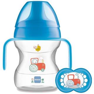 MAM 190ml Sutteflaske m. Sut - Learn To Drink Cup 6+ Mdr. - Blå