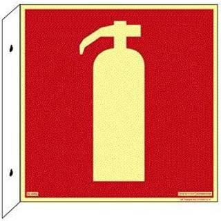 Skilt Brandslukker, dobbeltsidet bukket kant, 210x210 mm