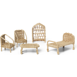 Rattan Dollhouse Furniture - Set of 5 - Natural
