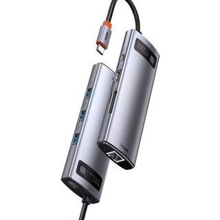 Baseus Hub 8in1 Metal Gleam Series USB-C to 3x USB 3.0 + HDMI + USB-C PD + Ethernet RJ45 + microSD/SD USB hub - USB 3.0 - 7 ports - Grå