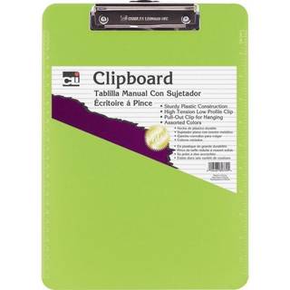 Charles Leonard Gennemsigtigt plastikklippebord med lavprofilklip og tr?k krog bogstavst?rrelse neongr?n 1 hver (89725)