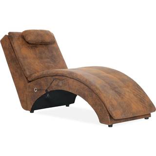 massagechaiselong med pude imiteret ruskind brun