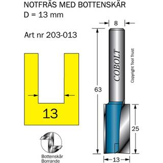Cobolt HM-notfræser 12 mm, med bundskær