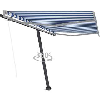 fritstående markise 350x250 cm automatisk betjening blå og hvid