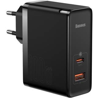 Baseus GaN5 Pro 2-port USB/USB-C 100W PD Mac oplader - Sort