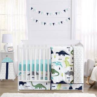 Sweet Jojo Designs Navy Blue and Green Modern Dinosaur Baby Boys eller Girls 4 Pit Crib Snedding Set til Mod Dino Collection