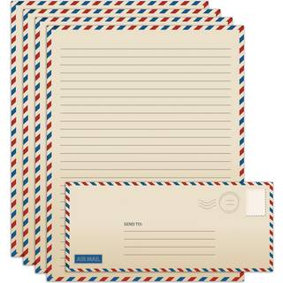 Vintage Airmail Stationery Paper Set 100-stykket s?t (50 foret ark + 50 matchende konvolutter) Letterst?rrelse 8,5 x 11 tommer dobbeltsidet og fo