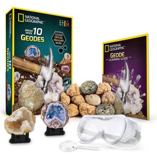 NATIONAL GEOGRAPHIC Break Open 10 Premium Geodes - Indeholder beskyttelsesbriller og 2 Display Stands - Fantastisk STEM Science Kit Geologigave t