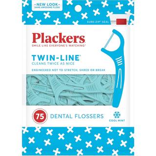 Plackers Twin-Line Dental Flossers Cool Mint Flag Dual Action Flossing System Easy Storage Super Tuffloss 2x Det rene 75 t?lling