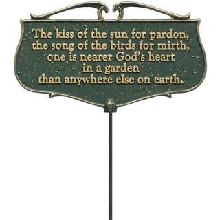 Whitehall Solens kys Have-digtskilt - grøn/guld aluminium, rustfri vejrbestandig finish, 17-tommer havepæl, Fremstillet i USA