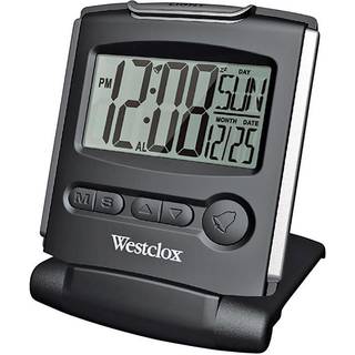 Westclox 72028 Rejsevækkeur med blå LCD-baggrundsbelysning – foldbar, baggrundsbelyst skærm, snooze-funktion, beskyttelsesetui