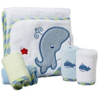 Spasilk Bath Hooded H?ndkl?der & vaskeklud S?t til babyer H?tte Terry Bath Howel & 4 Washcloths Blue