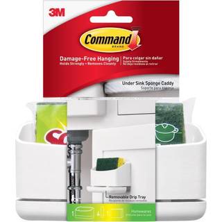Kommando under Sink Sponge Caddy White 1-Caddy 4-strips 2-pakke Organiser skadefri