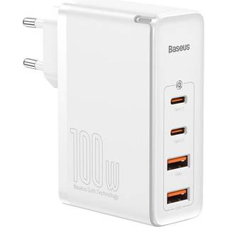 Baseus 100W PD GaN² Pro Fast Charger - Vægoplader m. 2 x USB-C & 2 x USB-A - Hvid