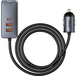 Baseus Car charger Share Together with extension cord 2x USB 2x USB-C 120W (grey)