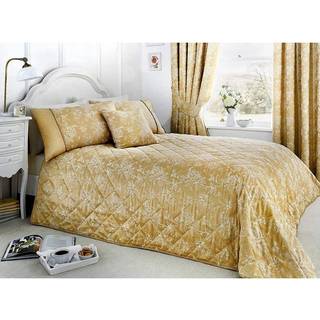Serene Serene Gold Jasmine Floral Jacquard Quilted Bedspread