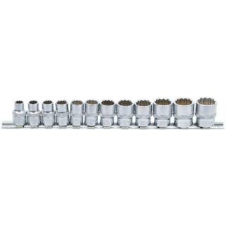 BGS 3/8" 12 Point toppesæt 12 dele leveres på skinne