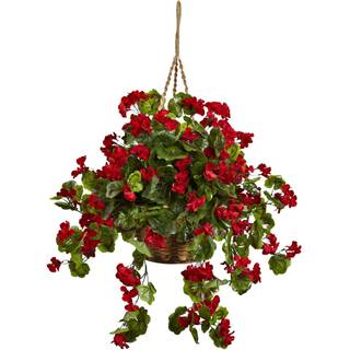 Næsten naturlige 6857-rd geranium hængende kurv UV-resistent rød 10.125 '' x 29 '' x 10.125 ''