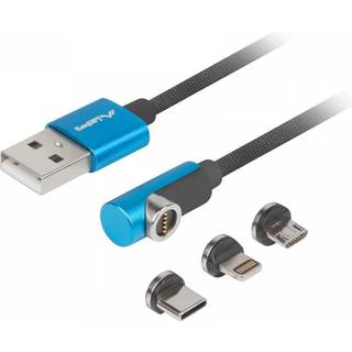 Lanberg 3in1 Premium Magnetisk Vinklet Kabel QC 3.0 - Blå