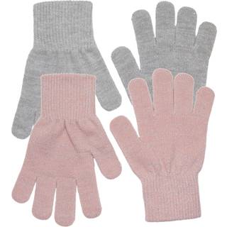 Melton - 2-pak Strik Handsker - Grå/Lyserød m. Glitter - 2-5 år / Lysegrå/Lyserød