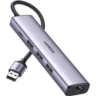 Ugreen Hub USB-A 3.0 til 3 x USB-A / Ethernet RJ45 / USB-C PD - Grå