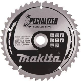 Rundsavsklinge til træ Makita; 190x1,9x20,0 mm; Z40; -18°