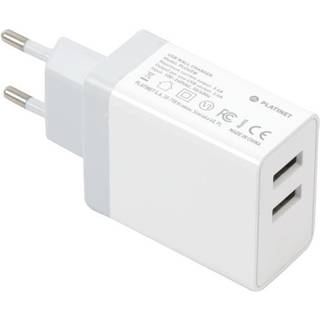 PLATINET Dual oplader / adapter 17W / 3.4A - Inkl mikroUSB kabel 1m - hvid