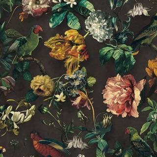 Flowers and Parrots - Black