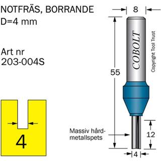 Cobolt HM-notfræser 4 mm, borende og massiv