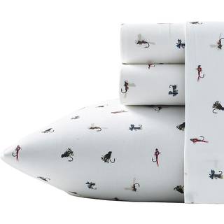 Eddie Bauer - Twin Sheet Set Cotton Percale Bedding Set Crisp & Cool Home Decor Dorm Room Essentials (Fishing Flues White Twin)