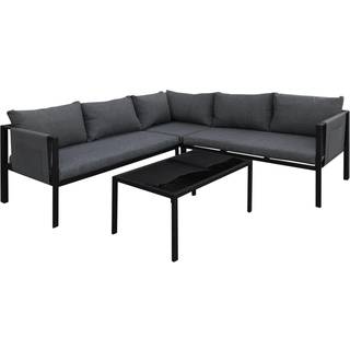 Sofasæt Cannes Sofasæt, sort stel med mørkegrå puder, inkl. bord med sort glasplade. - 7702000