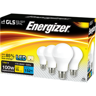 Energizer E27 LED GLS pære 13.5W (1521lm), 3000K, Varm hvid, 4 stk.