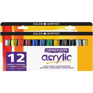 Daler Rowney Graduate Acrylic Paint Set 12 -Tube forskellige farver 22 ml - Akrylmaleri Forsyninger til kunstnere og studerende - Akrylmaling til